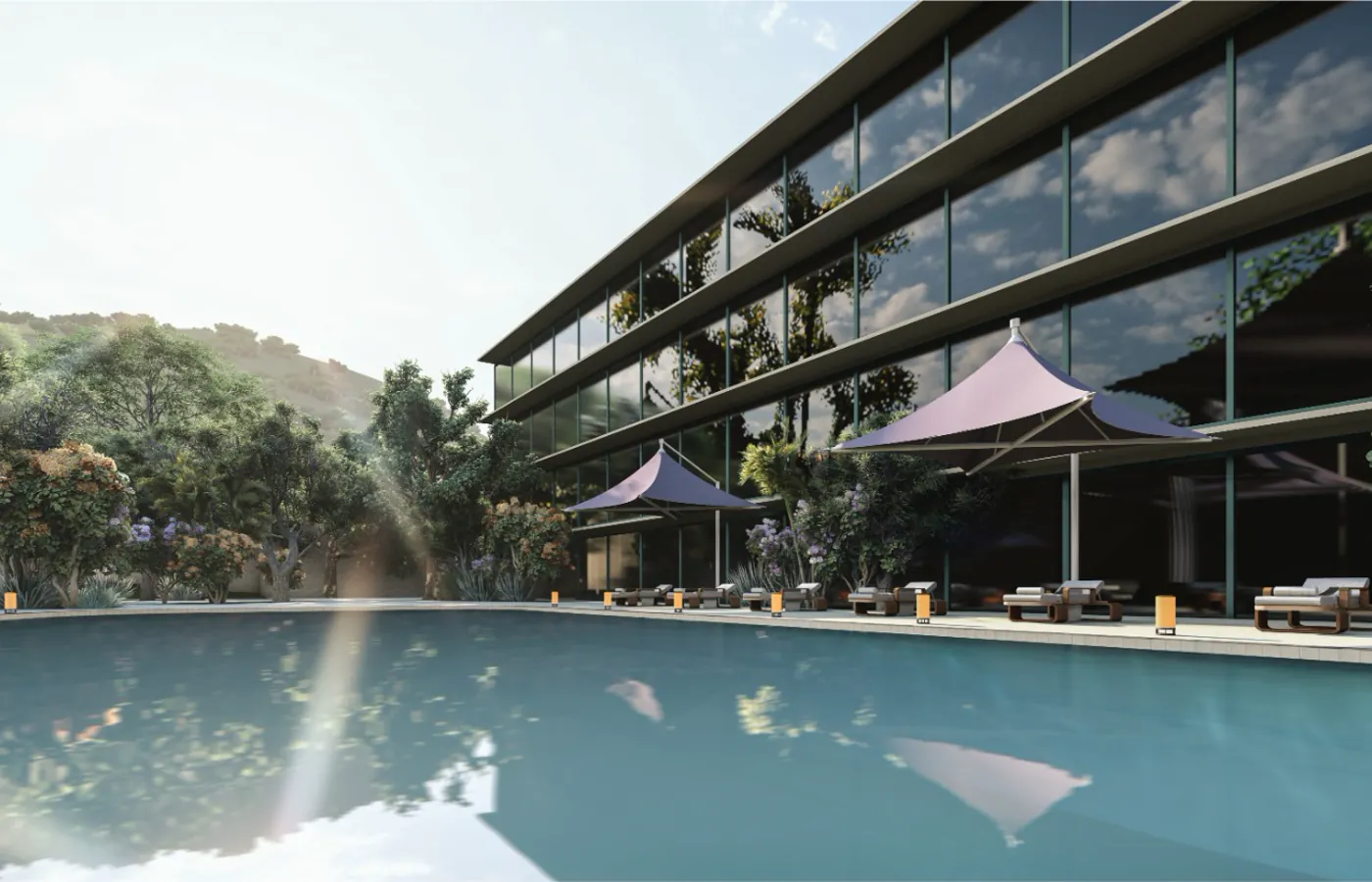 Dolce by Wyndham Udaipur — curved residence building above the pool (artist's impression)